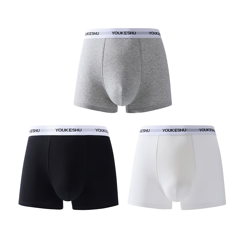 YOUKESHU Men's Antibacterial Cotton Boxer Briefs with Silk Gusset