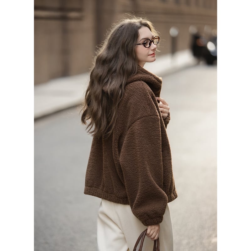 TonLion Women's Hooded Faux Shearling Jacket