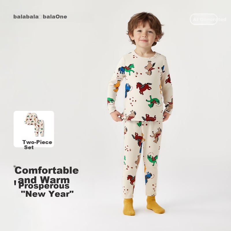 Balabala Kids 2026 Spring Red Pony Thermal Set