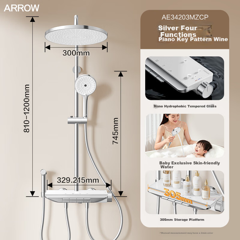 ARROW 4-Function Pressurized Shower Set with Skin-Friendly Water