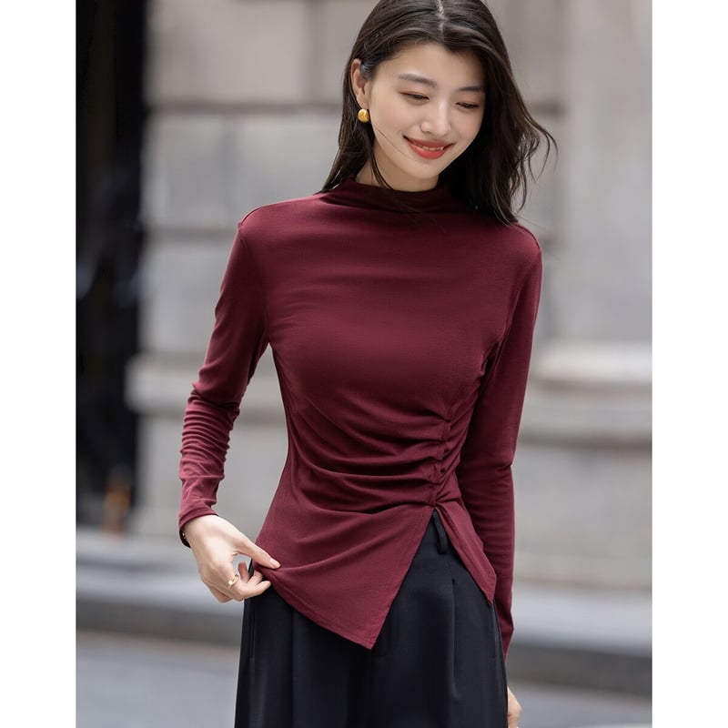 Demana Autumn Vintage Asymmetric Turtleneck T-Shirt