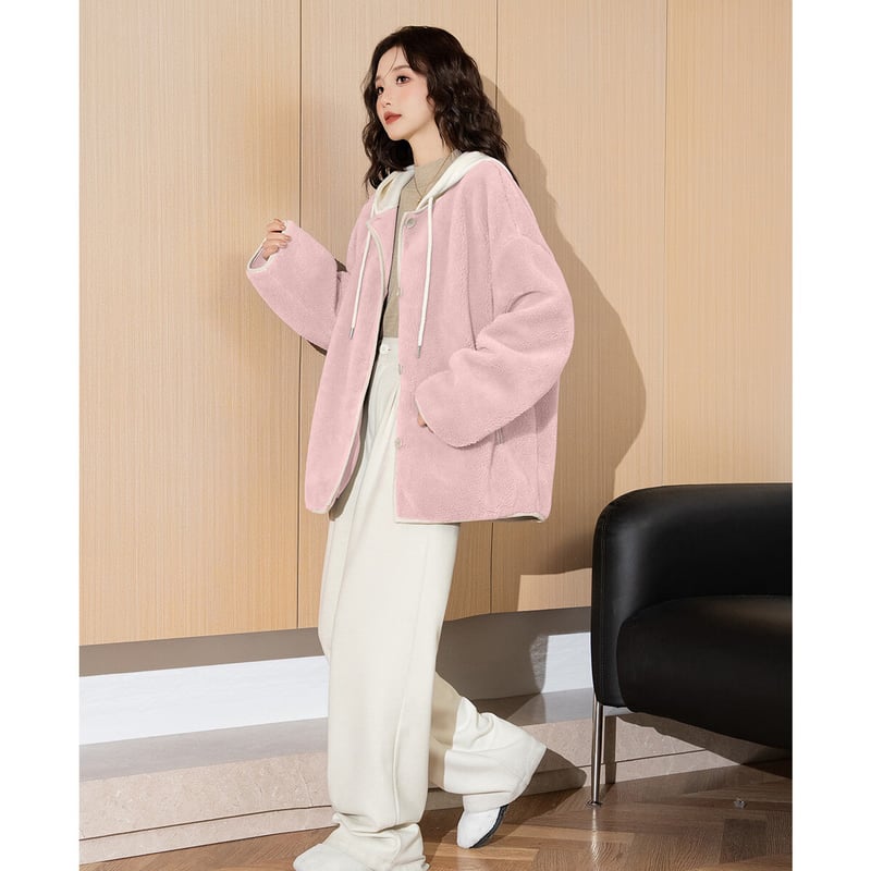 TonLion Women's Hooded Patchwork Faux Shearling Coat