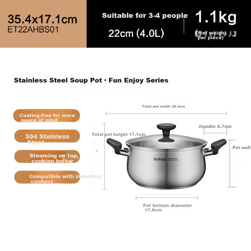 SUPOR 304 Stainless Steel Soup Pot - Extra Large & Thick