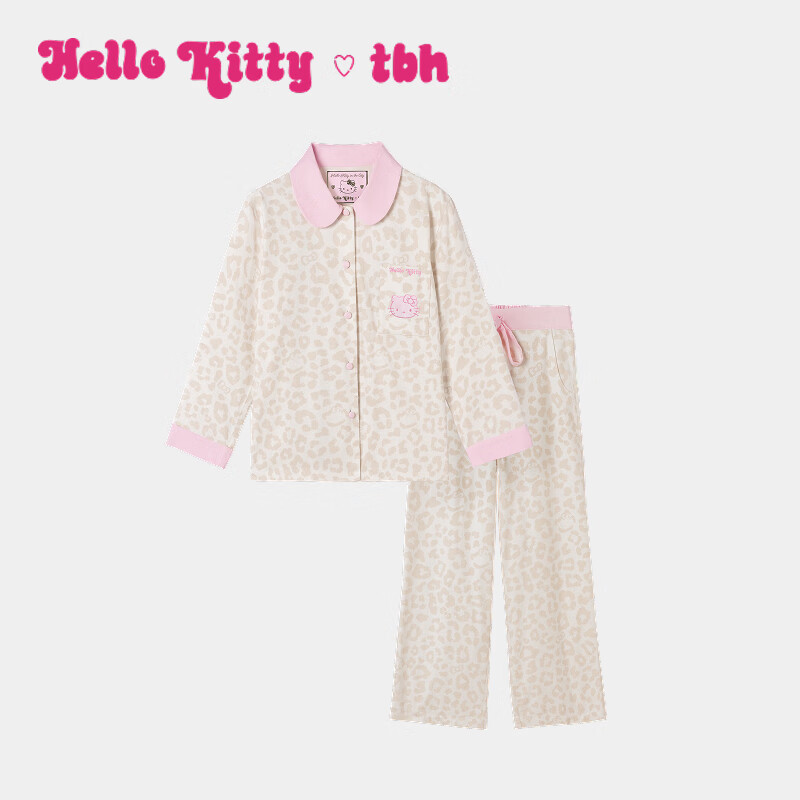 TBH Hello Kitty Cotton Flannel Pajamas - Cream Leopard Print