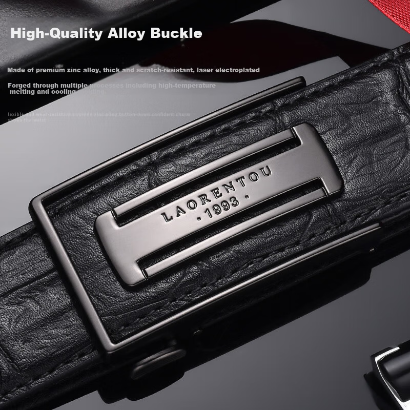 LAORENTOU Men's Genuine Leather Automatic Buckle Belt