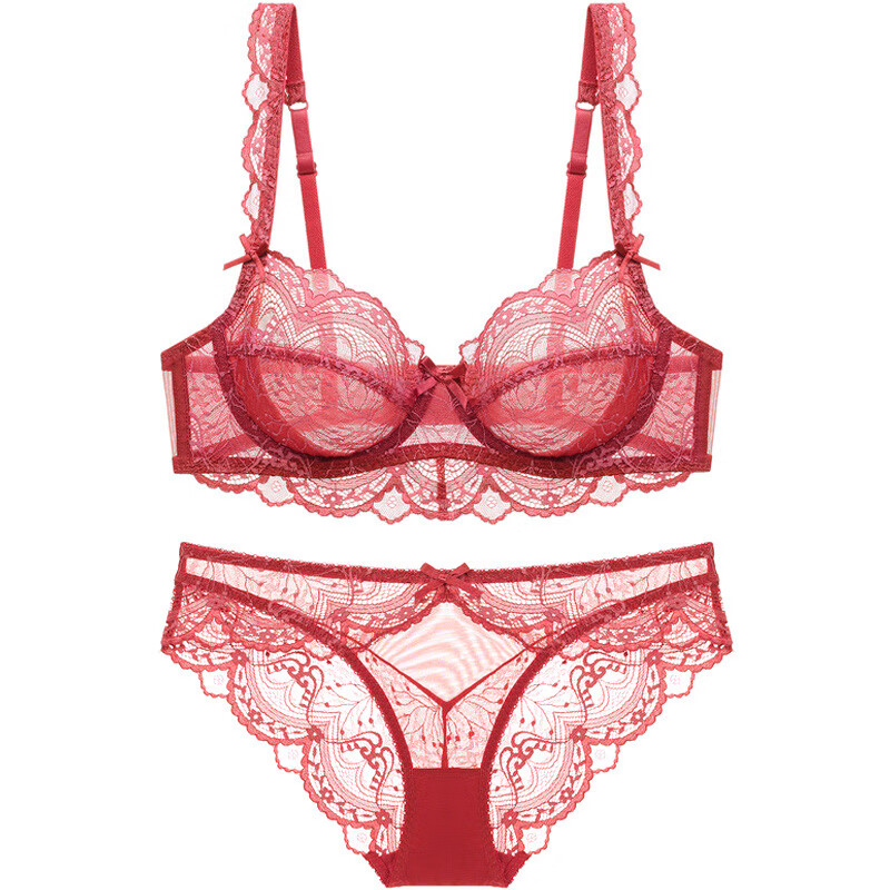 LangSha Red Lace Push-Up Bra Set