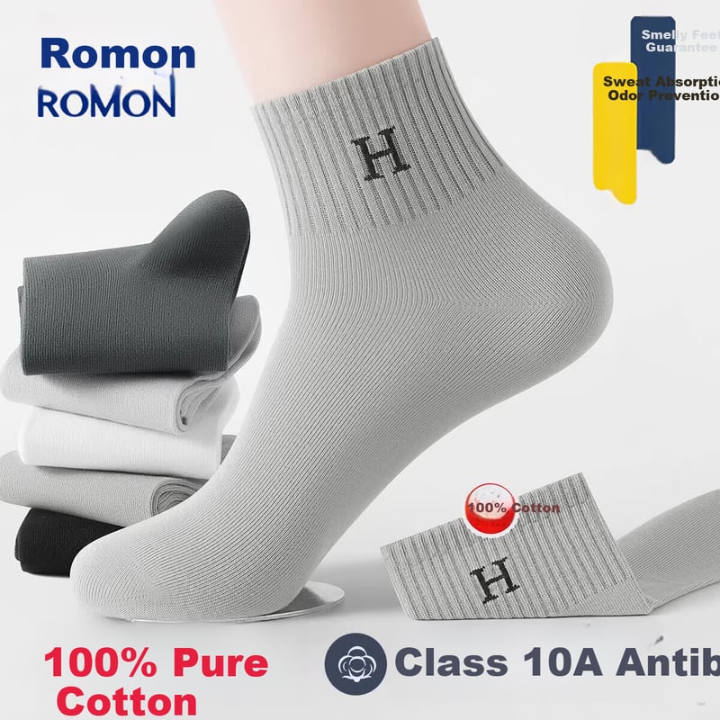 ROMON Men's Cotton Sports Socks - Antibacterial & Odor-Resistant