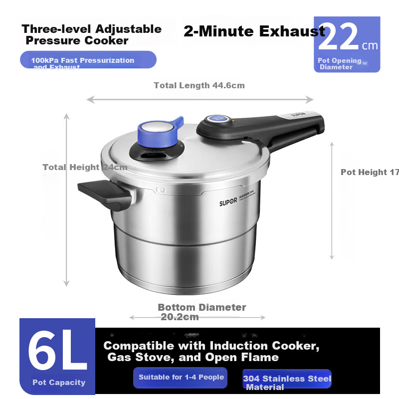 SUPOR 6L Explosion-Proof Pressure Cooker for 2-4 People