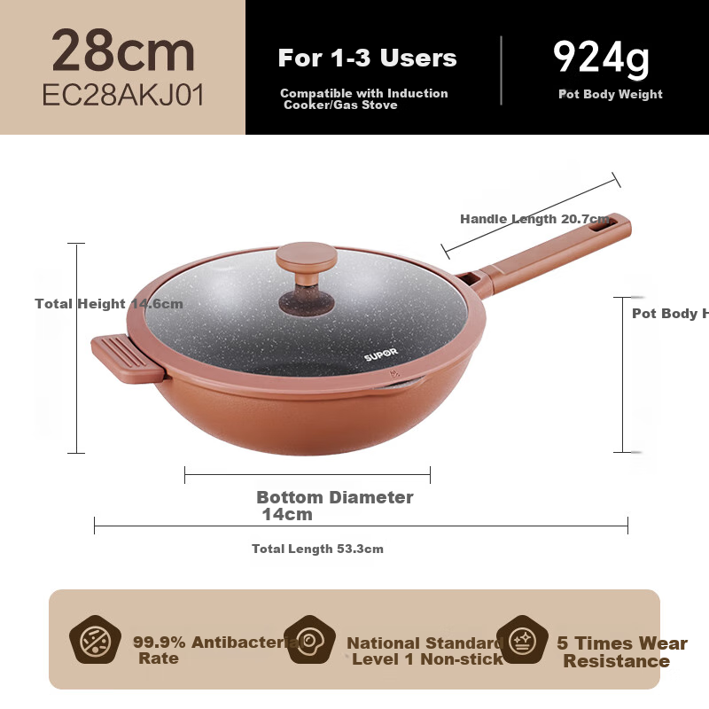 SUPOR Titanium Non-Stick Wok for 1-3 People