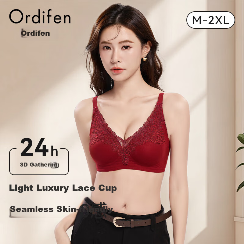 Ordifen Women's Red Lace Push-Up Bra