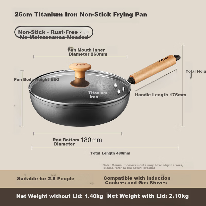ASD Flat Bottom Frying Pan - Titanium Iron Steak & Stir-Fry Pan