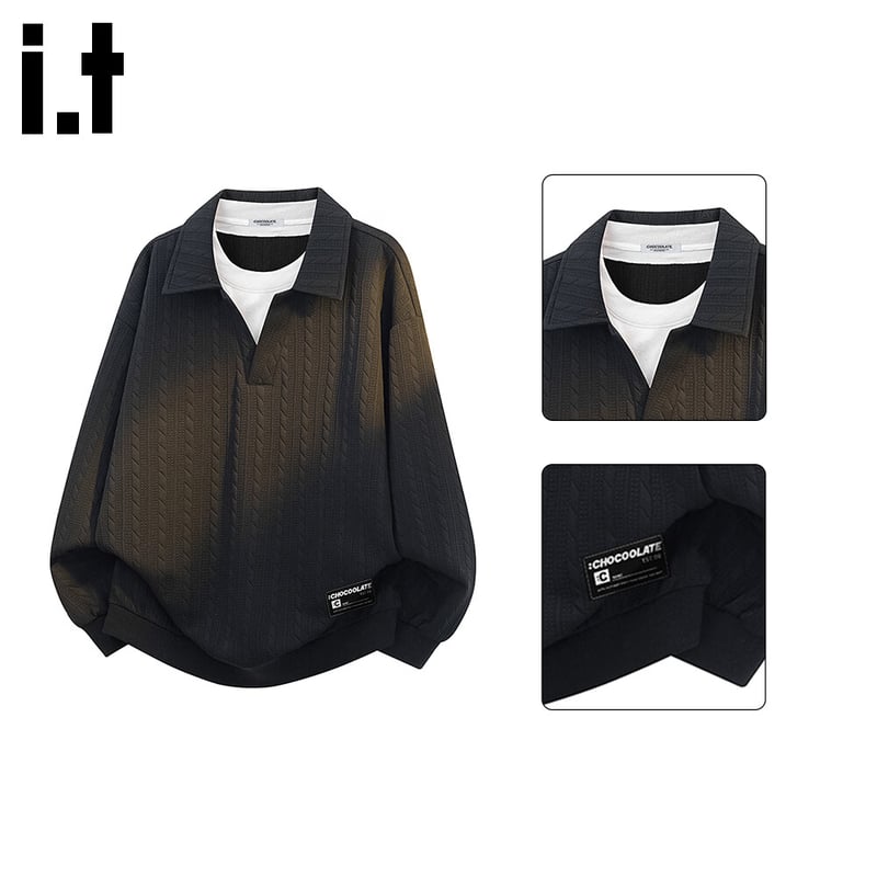 CHOCOOLATE Faux Two-Piece Collar Sweatshirt