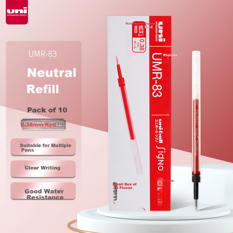 Uni Mitsubishi UMR-83 Retractable Pen Refill - 0.38mm Red Ink