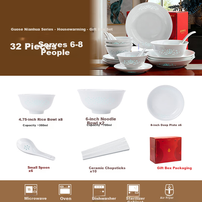 Lowei Jingdezhen White Porcelain Dinnerware Set