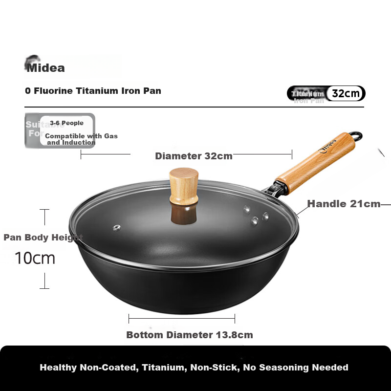 Midea Titanium Iron Wok - Non-Stick & Rust-Resistant