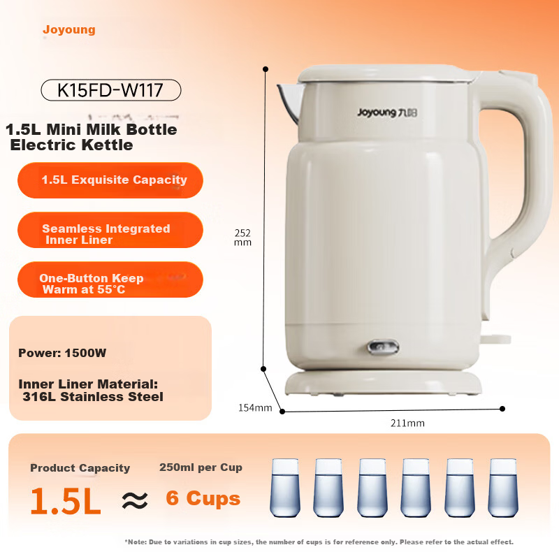 Joyoung 1.5L 316L Stainless Steel Electric Kettle with Keep Warm