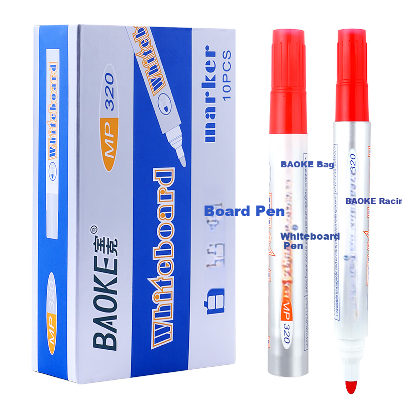 BAOKE MP320 Red Whiteboard Markers - 10 Pack for Office & Classroom