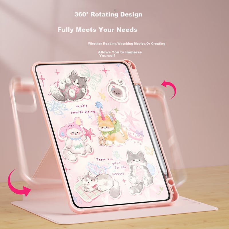 QBOSS Huawei MatePad 11.5s Soft Case with Pen Slot and Pink Cat Acrylic Pin