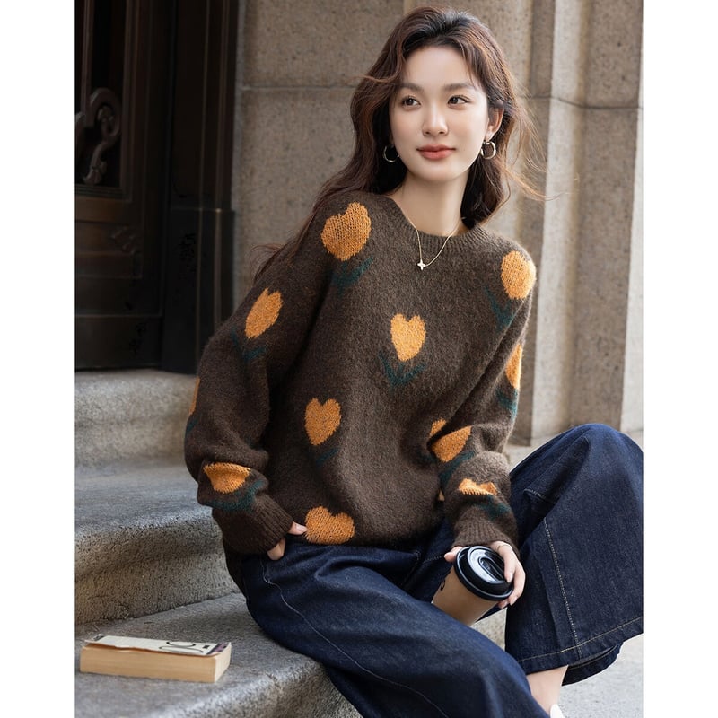 Demana Warm Secret Winter Colorblock Knit Sweater