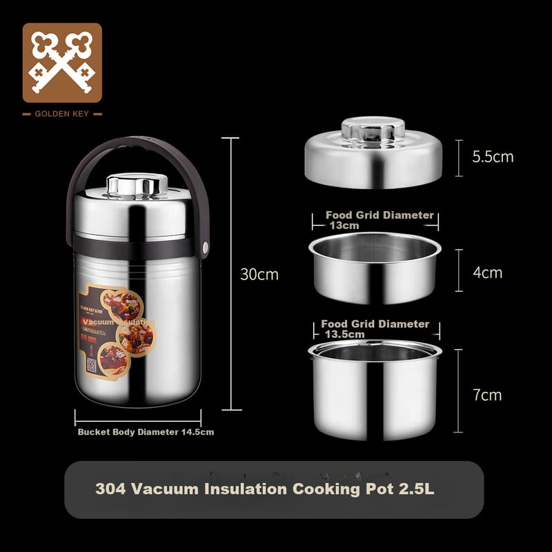 Jinyaoshi 2.5L Stainless Steel Lunch Box with Handle