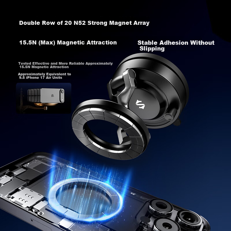 Magnetic Car Phone Holder Vacuum Suction Mount - Obsidian Black