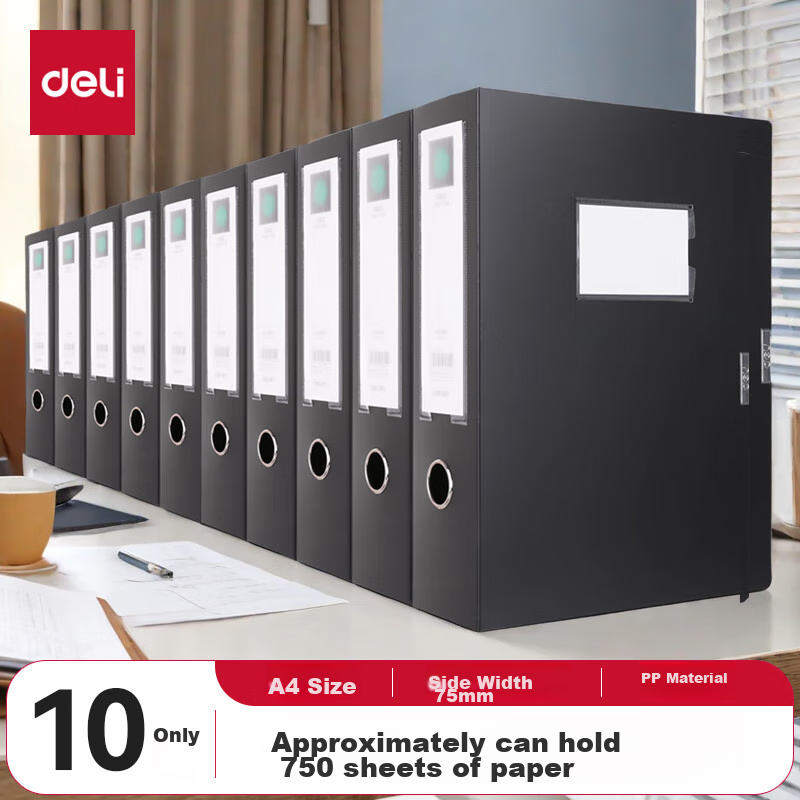 Deli 10-Piece 75mm Plastic File Boxes