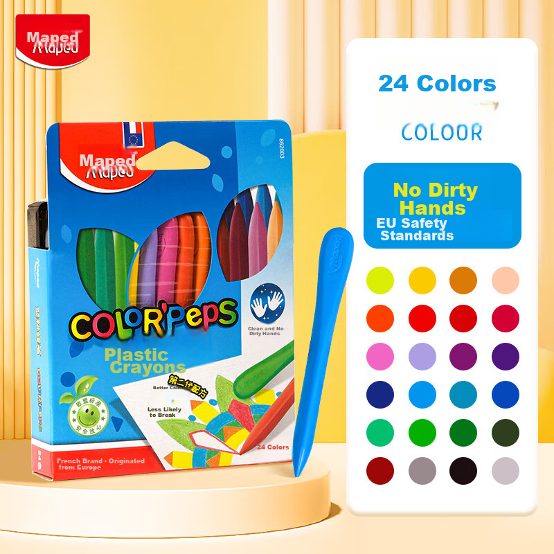 Maped Classic Plastic Crayons - 24 Colors for Kids