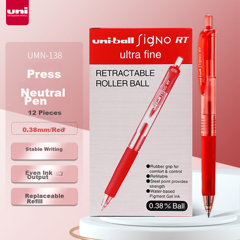 Uni Mitsubishi Uni-Ball UMN-138 Retractable Red Gel Pen