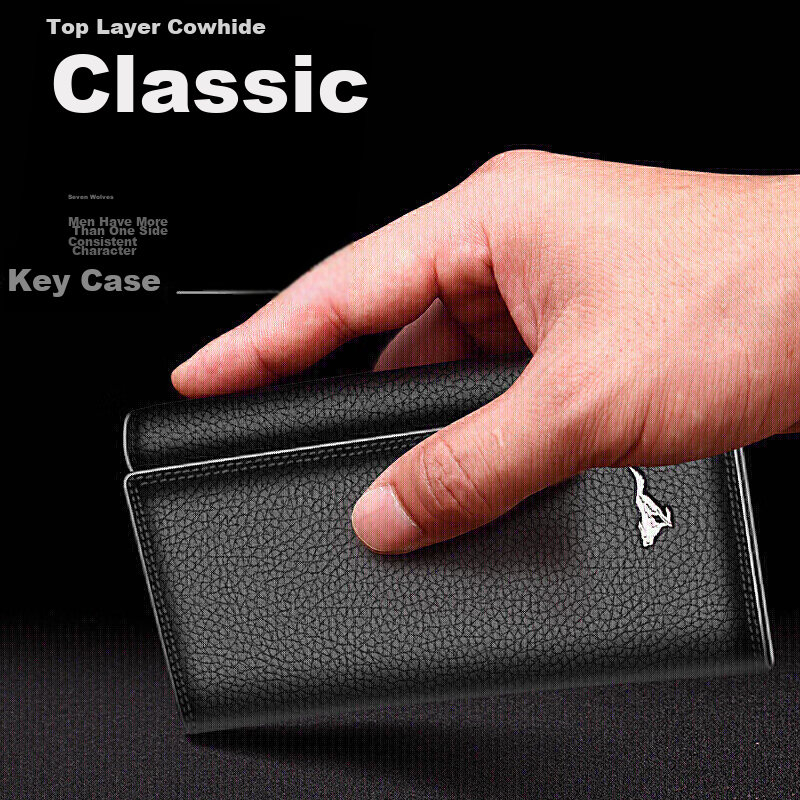 SEPTWOLVES Keychain for Men, Multifunctional Leather Key Case