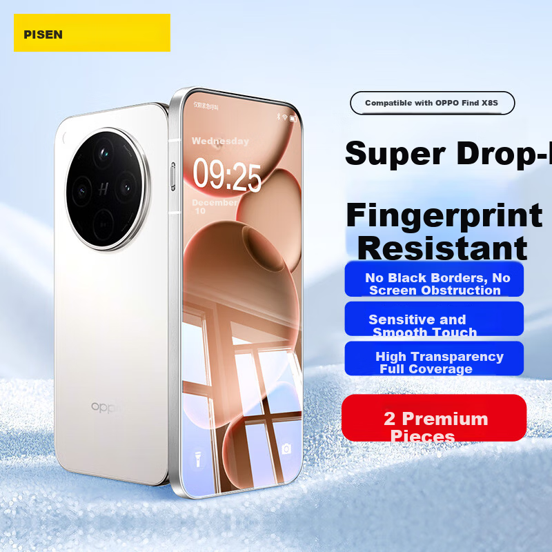 Pisen Oppo Find X8s Tempered Glass Screen Protector - Full HD 2-Pack