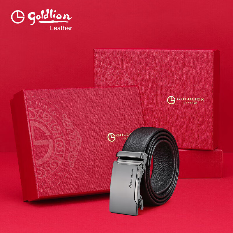 Goldlion Men's Fashion Leather Belt with Automatic Buckle