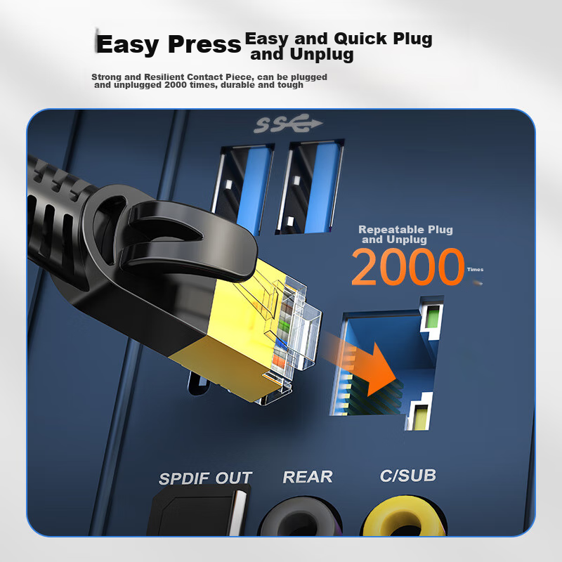CHOOSEAL Cat7 Ethernet Cable with Gold-Plated Connectors