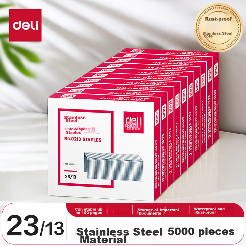 Deli 23/13 Stainless Steel Heavy-Duty Staples, 5 Boxes (5000 Pieces)