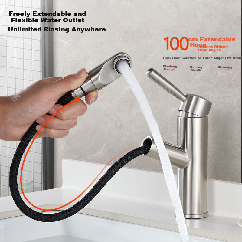 Submarine L2011B Pull-Out Basin Faucet - Stainless Steel