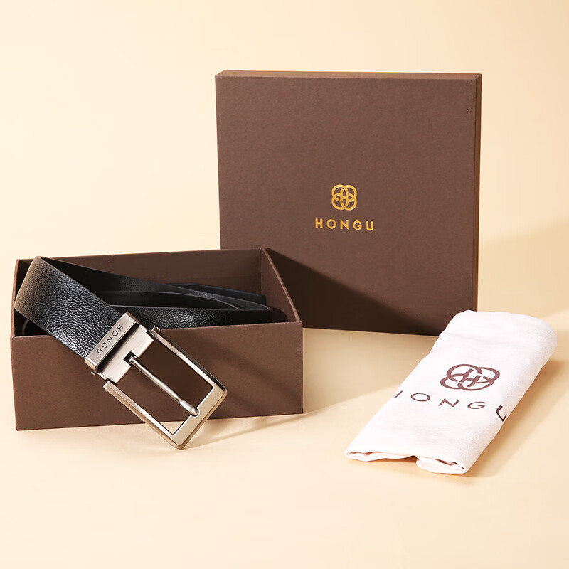 HONGU Men's Top-Grain Leather Belt with Pin Buckle