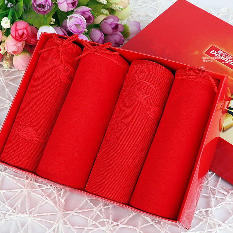 Deanfun Women's 4-Piece Red Cotton Underwear Set