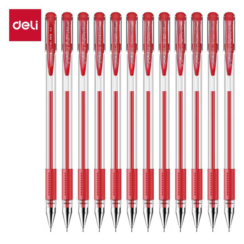 Deli 0.5mm Half Needle Gel Pen - 12 Red Pieces
