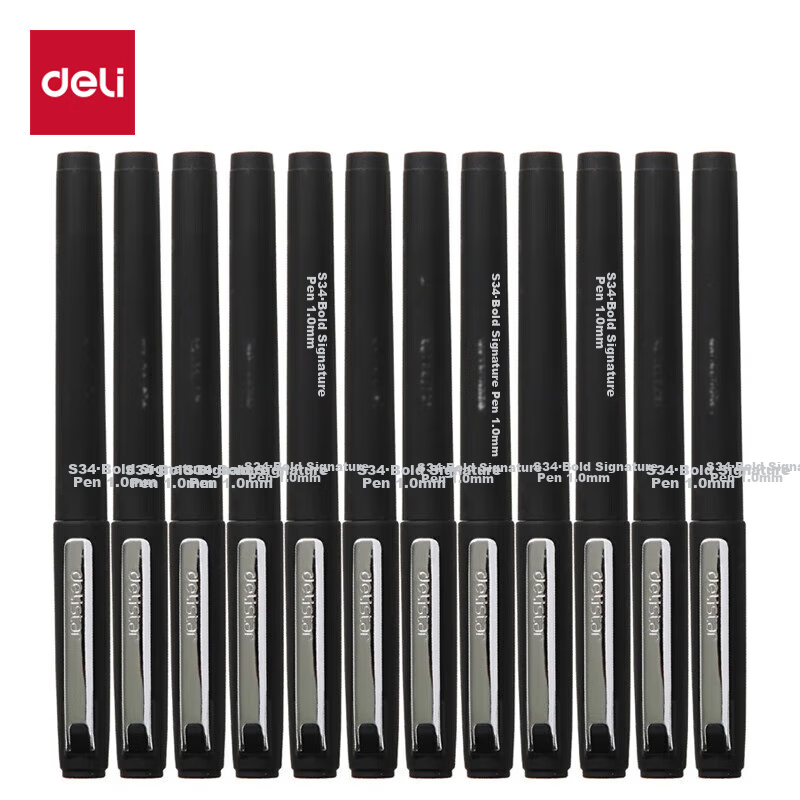 Deli 1.0mm Bold Retractable Gel Pen - Frosted Metal Clip, 12-Pack