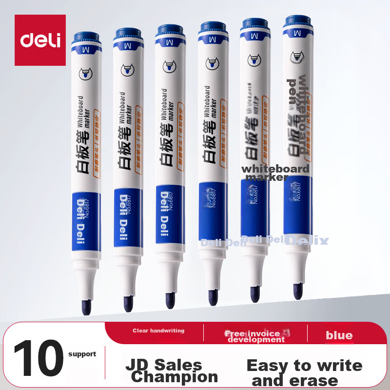 Deli Erasable Markers - Thick Tips, 10 Blue Pens