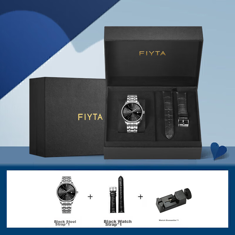 FIYTA Classic Series Calendar Black Dial Steel Band