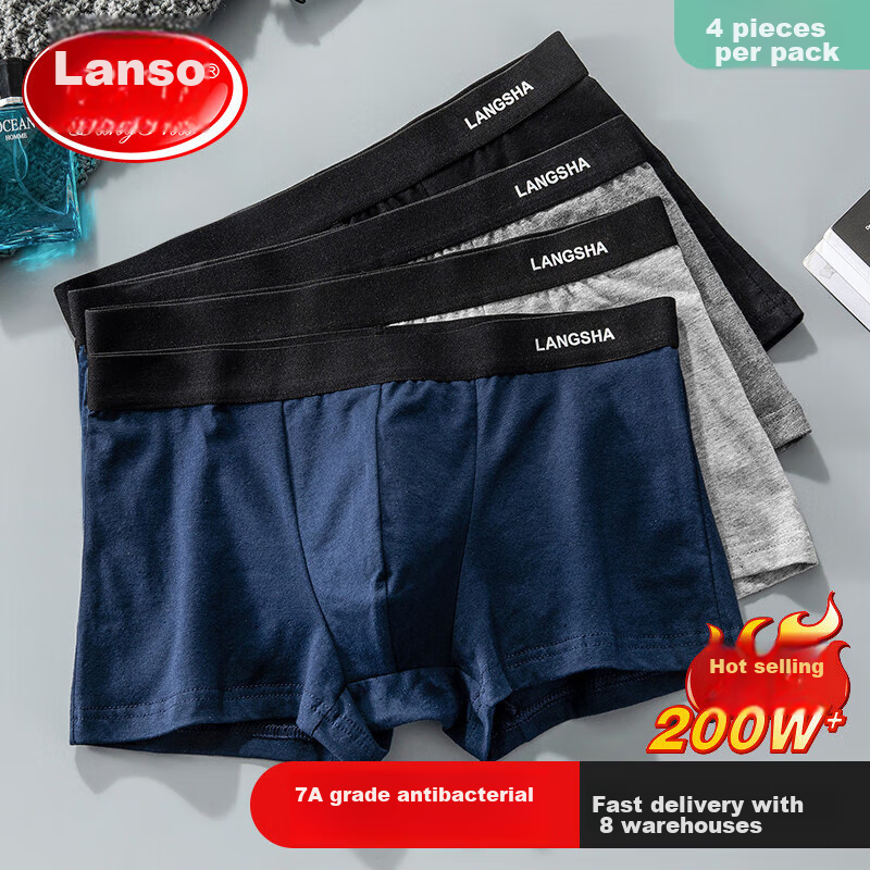 LangSha Men's Pure Cotton Antibacterial Boxer Briefs