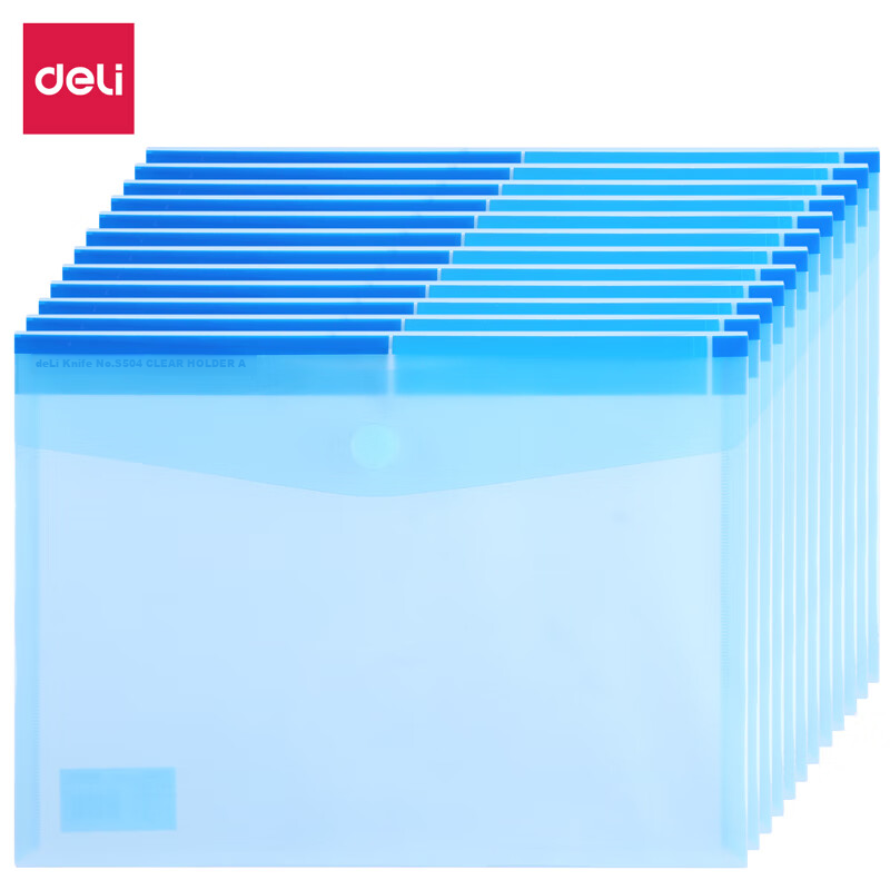 Deli 12 A4 Thick Transparent File Folders with Velcro
