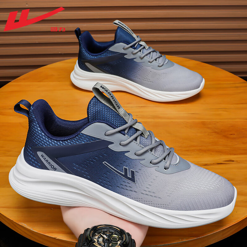 Warrior Official Sports Shoes for Men, Spring Breathable Mesh Shoes, Lightweight Casual Soft-Soled Running Shoes for Men, Gray And Blue, Size 44_0