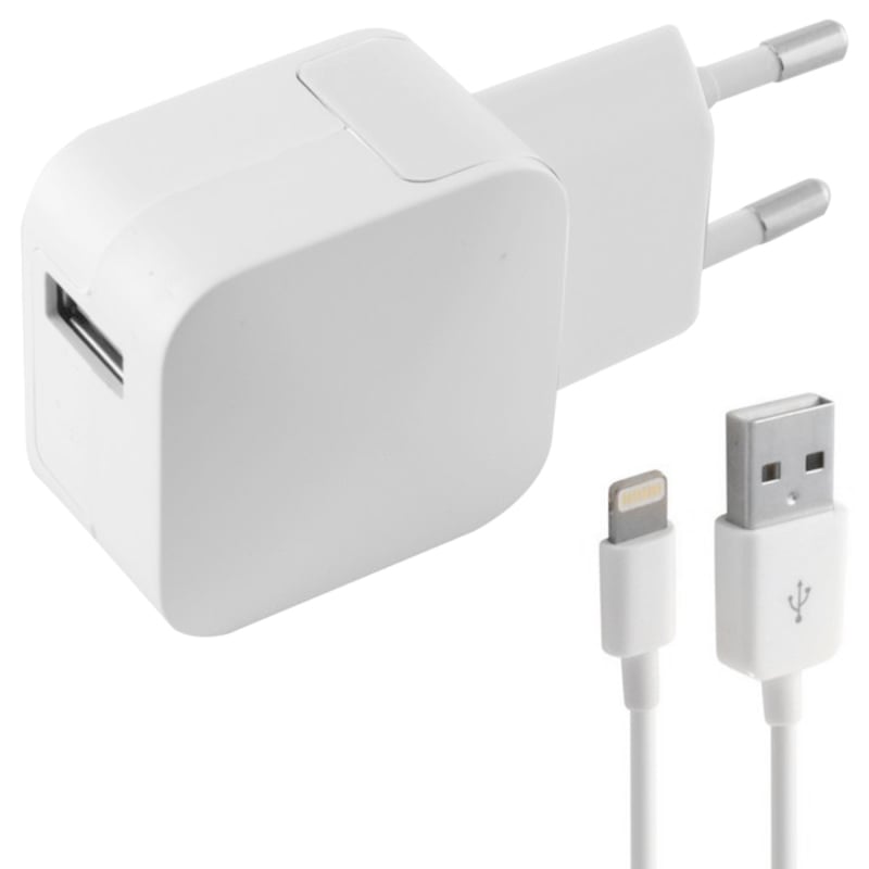 Wall Charger + MFI Certified Lightning Cable KSIX 2.4A USB iPhone White_0