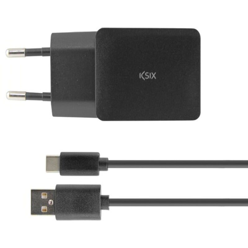 Wall Charger + USB A to USB C Cable KSIX USB Black_7