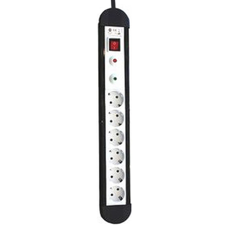 Power Socket - 6 Sockets with Switch Silver Electronics 49646 3680W Black_0