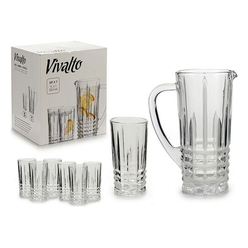 Set of glasses Vivalto 7 pcs Transparent (250 ml) (16 x 23,5 x 25,5 cm) 6 x (25 cl) / 1 x (1 l)_0