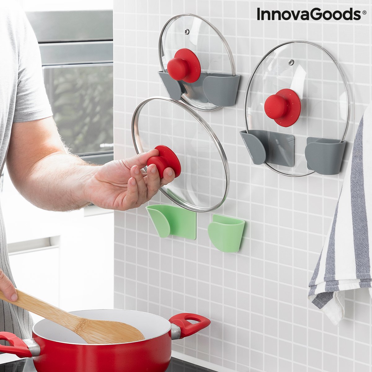 Set of 3 Adhesive Holders for Saucepan Lids Smarack InnovaGoods_30