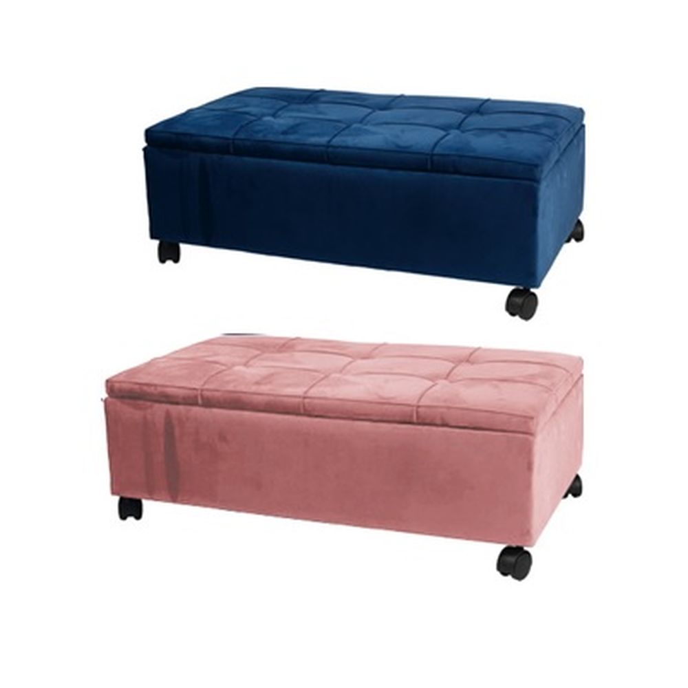 Bench DKD Home Decor Polyester Poplar Navy Blue Light Pink (2 pcs) (70 x 39.5 x 24.5 cm)_0