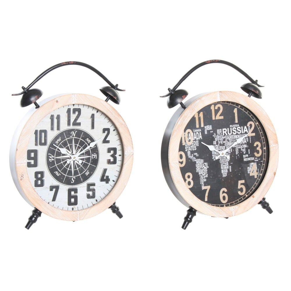 Table clock DKD Home Decor Black Iron MDF Wood (41 x 6.5 x 52.5 cm) (2 pcs)_1